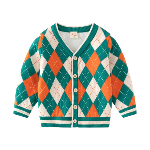 Sweterek chłopięcy rozpinany na guziki w klasyczne romby 