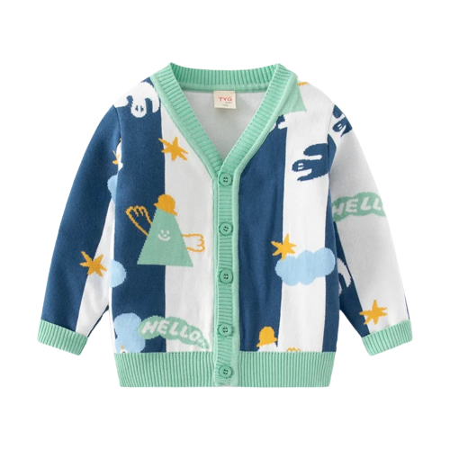 Sweterek chłopięcy rozpinany na guziki dziecięcy wzór kolorowy 