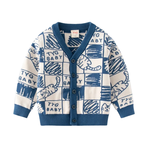 Sweterek chłopięcy rozpinany na guziki dziecięcy wzór kolorowy