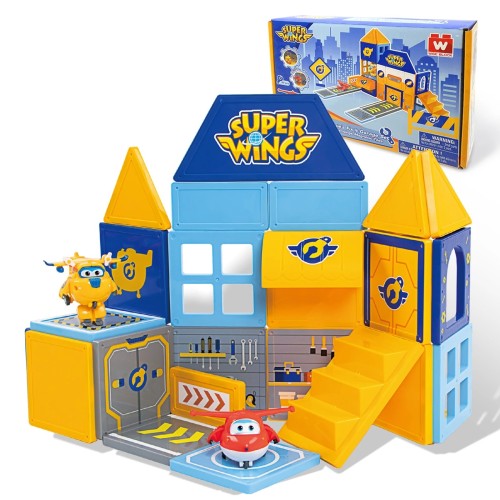 Zabawka dla dzieci Zestaw Super Wings Klocki Magnetyczne Garaż i Baza Samolotów