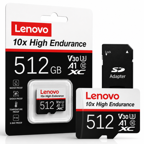 Karta Pamięci LENOVO 512GB High Endurance V30 U3 do Monitoringu Kamery Samochodowej CCTV