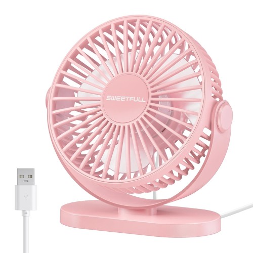 Wentylator Biurkowy USB Różowy Wiatraczek Przenośny SWEETFULL Cichy i Mocny