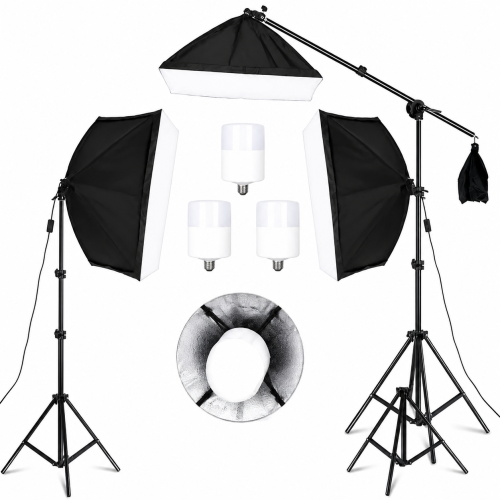 Zestaw Oświetlenia Studyjnego Softbox 3x85W LED E27 + Boom Statywy Studio Foto Wideo
