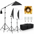 Profesjonalny Zestaw Oświetlenia Studyjnego Softbox LED 3x135W z Wysięgnikiem Boom i Torbą