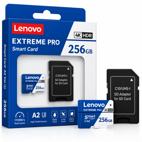 Karta Pamięci Lenovo EXTREME PRO microSDXC 256GB Smart Card A2 U3 V60 170MB/s 4K HDR + Adapter SD 