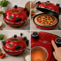 Elektryczny Piec do Pizzy Domowy Opiekacz z Okienkiem i Termometrem Czerwony