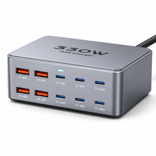 Wieloportowa ładowarka sieciowa Stacja Szybkiego Ładowania TOPZERO 330W GaN Pro 3 6x USB-C 4x USB-A