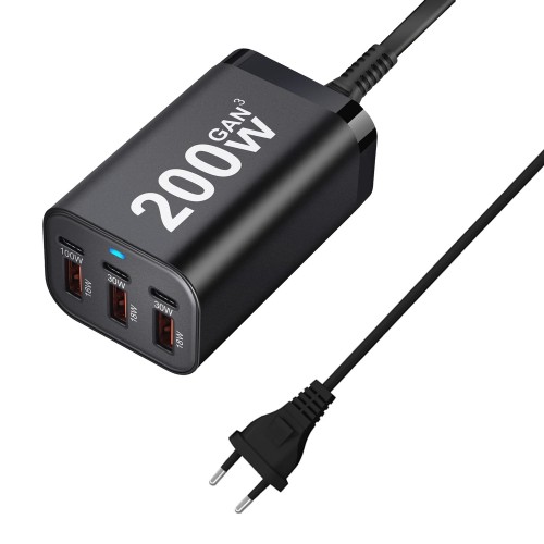 Wieloportowa ładowarka sieciowa 200W GaN 3 3x USB-C 3x USB-A Fast Charger