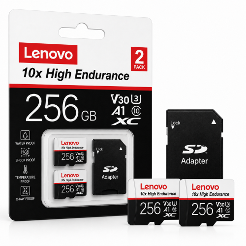 Zestaw 2x Karta Pamięci MicroSD Lenovo 256GB High Endurance V30 A1 + Adapter SD