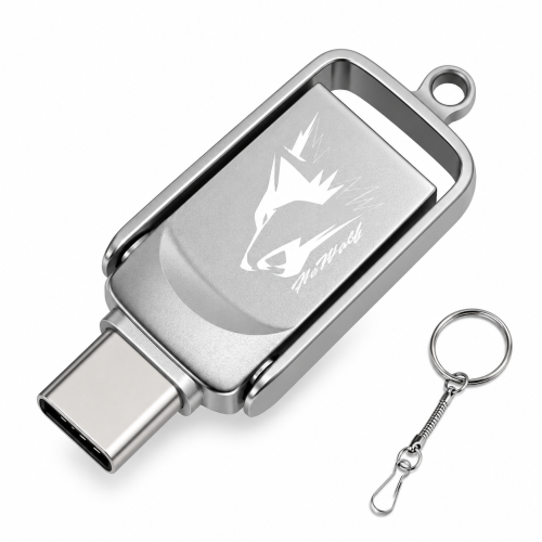 Pendrive OTG USB-C do Telefonu Obrotowy Metalowy + Brelok Srebrny